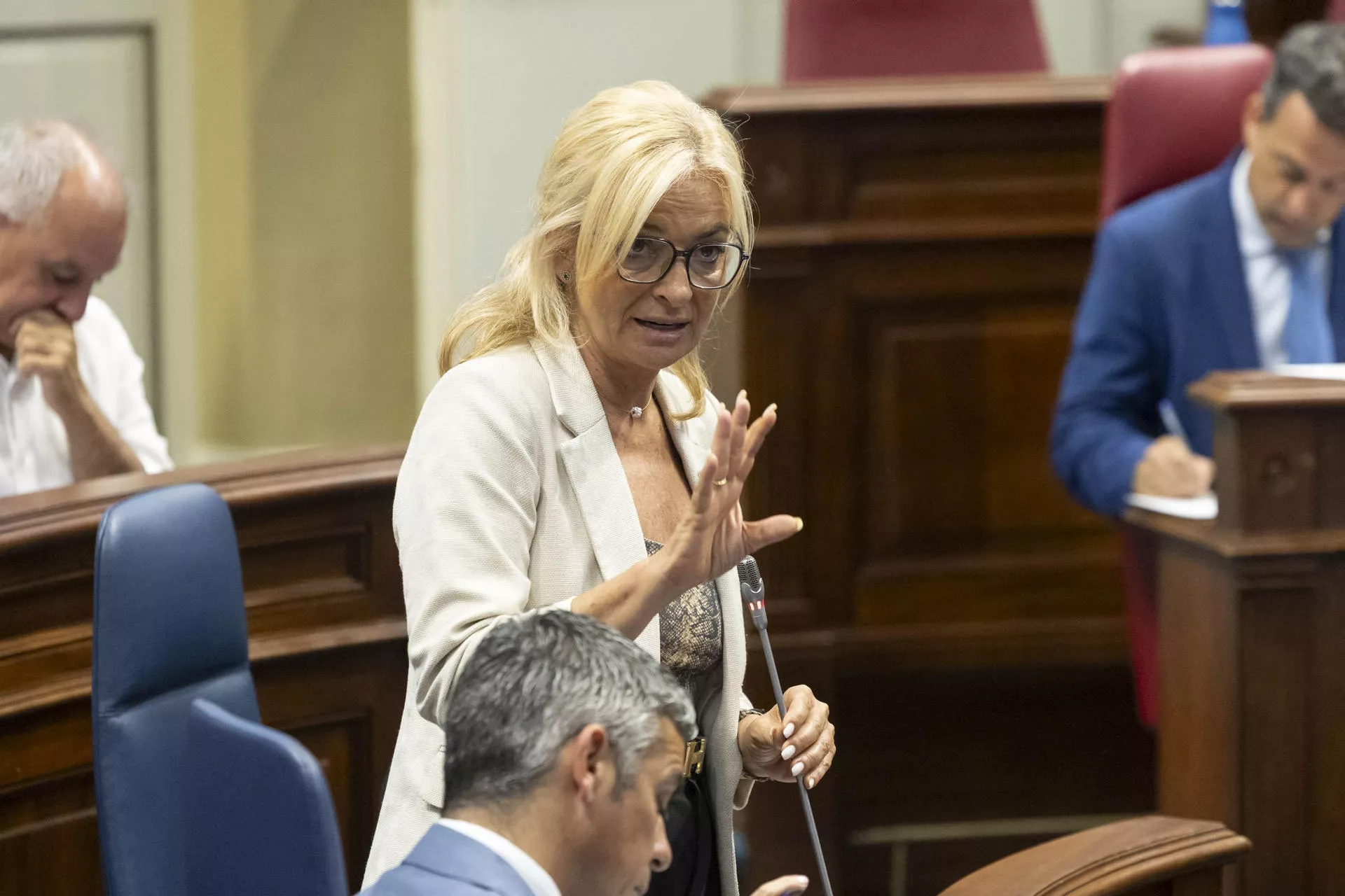 La consejera de Sanidad, Esther Monzón, durante una intervención en el Parlamento regional. /EFE/Miguel Barreto