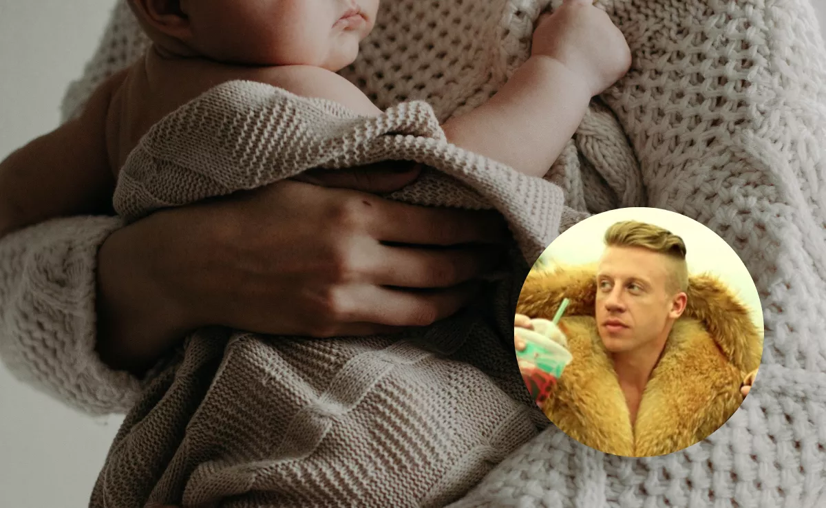 Montaje con una imagen de Macklemore y una persona sujetando a su hijo / AH