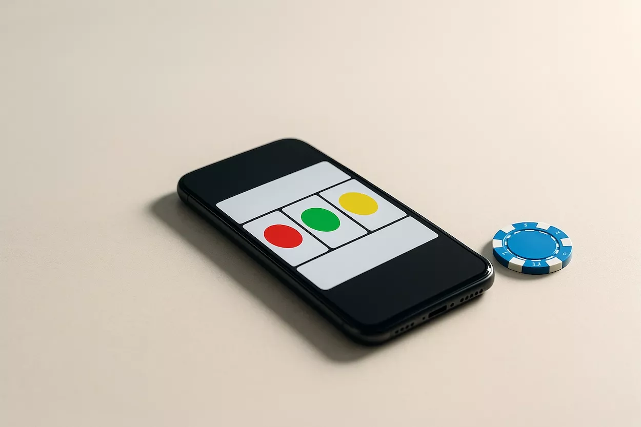 Móvil con un juego y ficha de apuestas