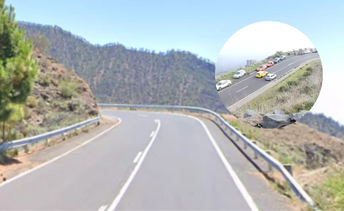 La conocida carretera de Los Loros en Arafo (Tenerife) junto a un coche investigado por carreras ilegales. / MONTAJE AH