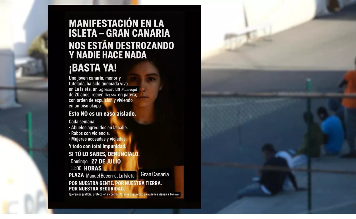 Cartel de la manifestación sobre fondo de imagen Canarias 50|MONTAJEAH