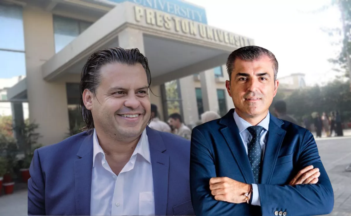 El alcalde de Güímar, Gustavo Pérez (CC), y el vicepresidente de Canarias, Manuel Domínguez (PP), sobre un campus de la Preston University./ MONTAJE AH El alcalde de Güímar, Gustavo Pérez (CC), y el vicepresidente de Canarias, Manuel Domínguez (PP), sobre un campus de la Preston University./ MONTAJE AH