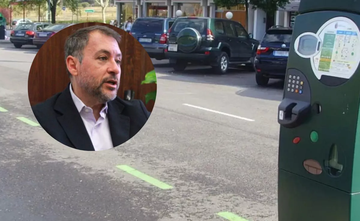 El alcalde de Santa Cruz, José Manuel Bermúdez, y una zona verde de pago en una ciudad de España./ MONTAJE AH