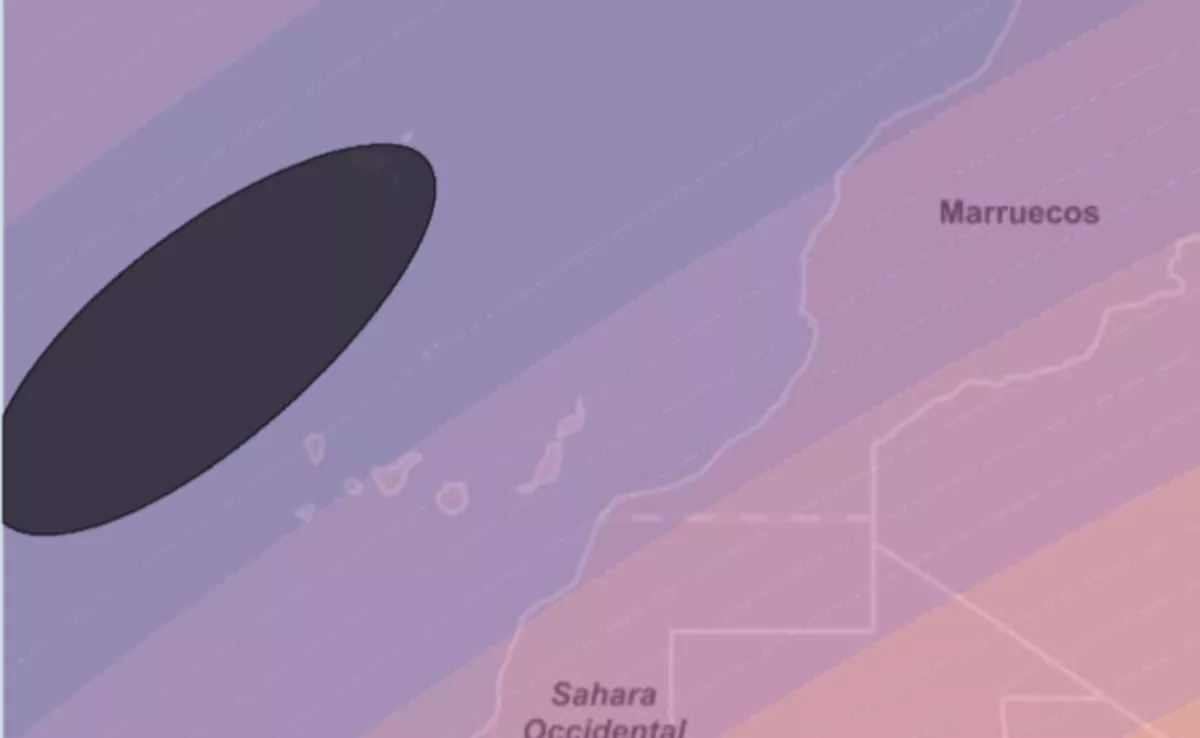 Representación de la evolución del eclipse de 2028 en su momento más cercano a Canarias. IGN