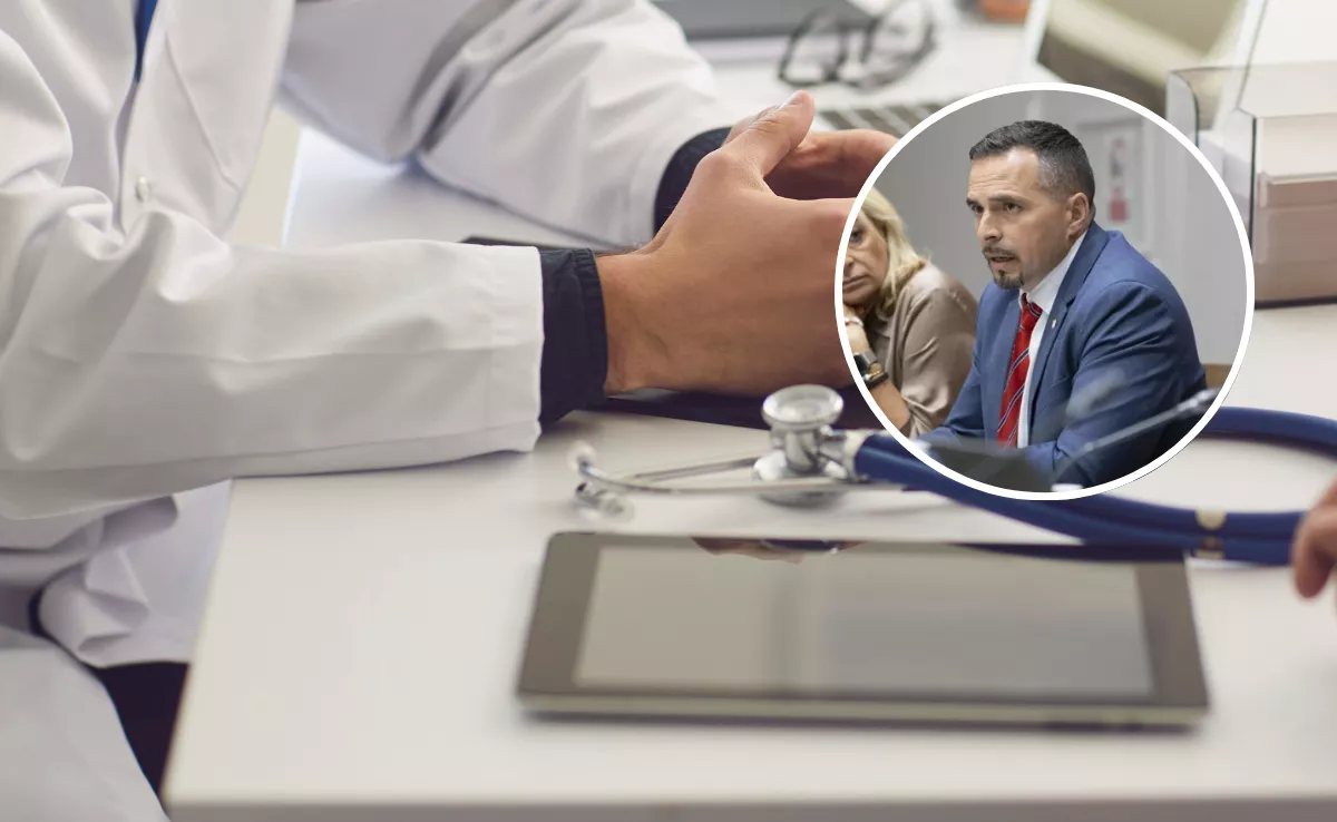 Imagen de un médico junto a Adasat Goya, director del SCS. / MONTAJE AH (CANVA - EFE) 