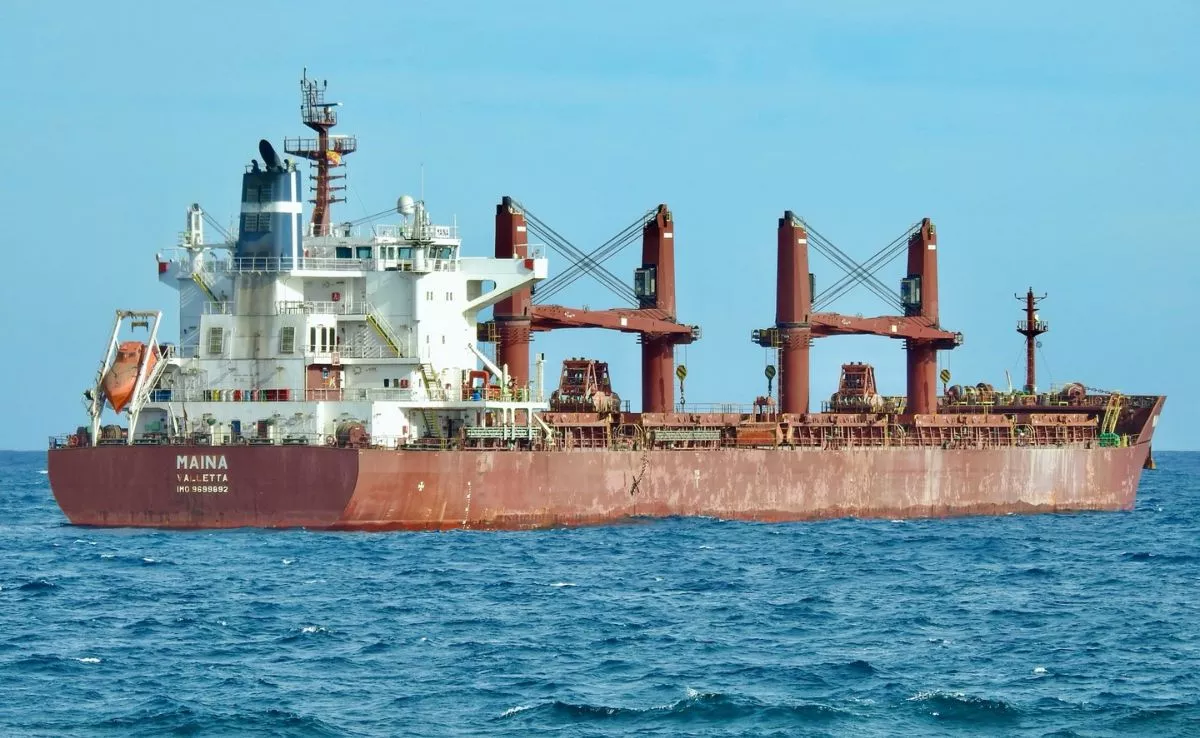 El buque 'Maina', que viene de Argentina y viaja cargado de Sorgo para Israel, hace escala en el Puerto de Las Palmas para repostar. / NICOLÁS AROCHA