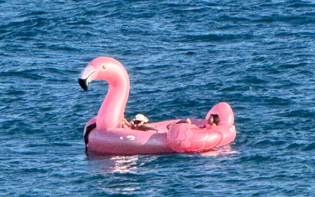 La Cruz Roja rescata a varios jóvenes a la deriva en un flotador gigante en Las Burras. / JAVIER DÍAZ-VALERO