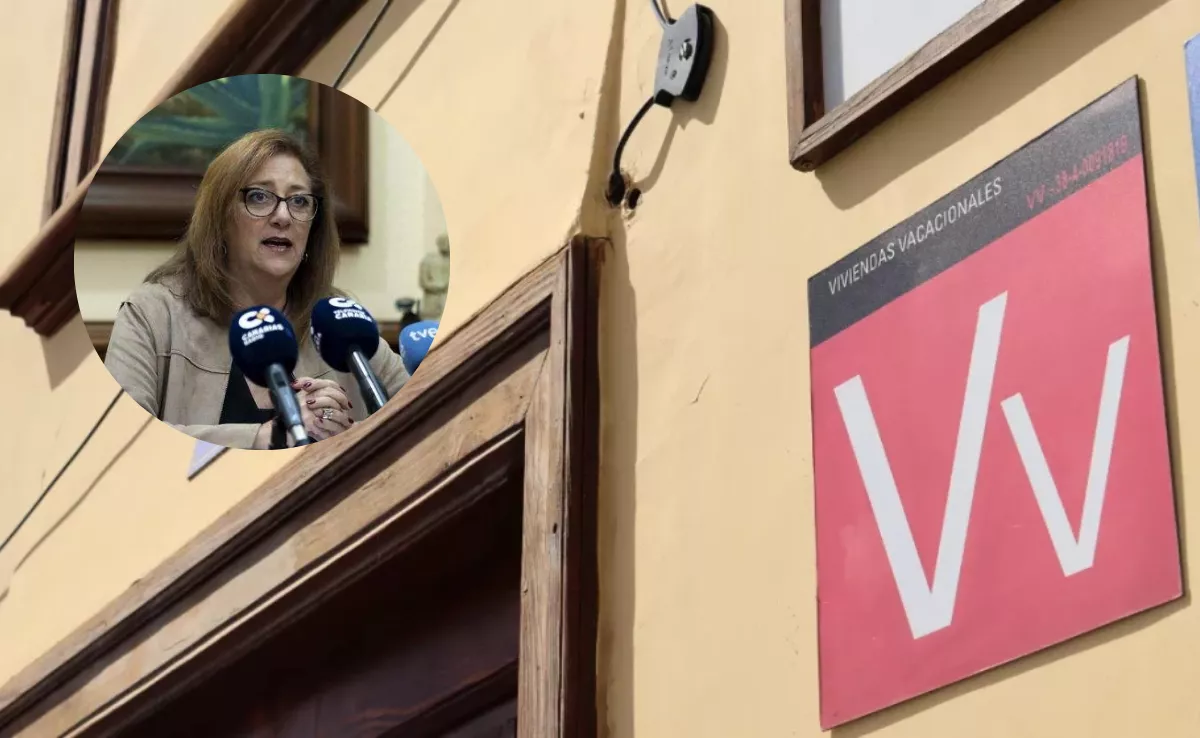 Imagen de Doris Borrego, presidenta de Ascav, junto a una vivienda vacacional. / MONTAJE AH