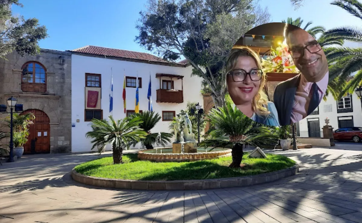 Imagen del Ayuntamiento de Güímar junto a una fo9to de Patricia Encinoso y José Miguel Hernández. / MONTAJE AH