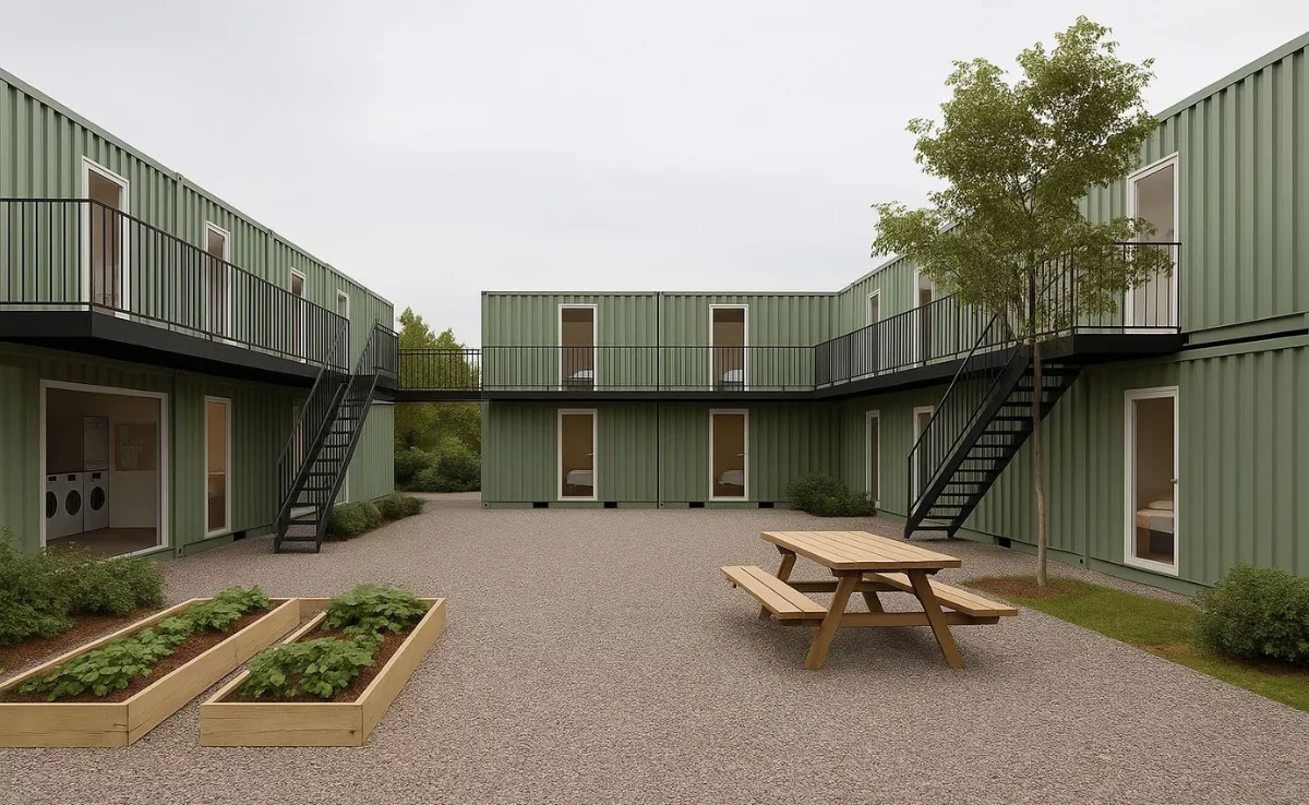 Recreación del campus modular a partir de contenedores reciclados que plantean las dos estudiantes. /CEDIDA