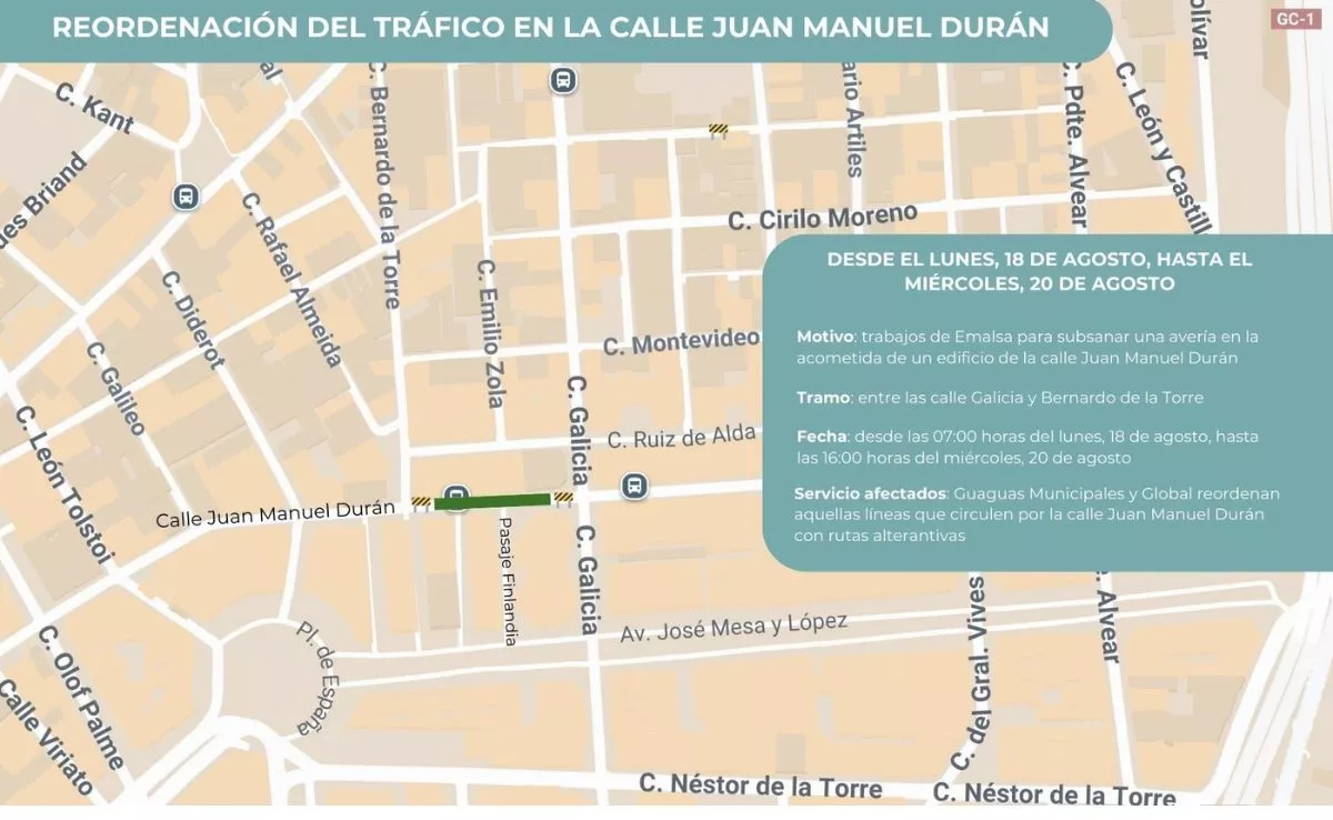 Corte en Juan Manuel Durán: estas son las guaguas que cambian su ruta