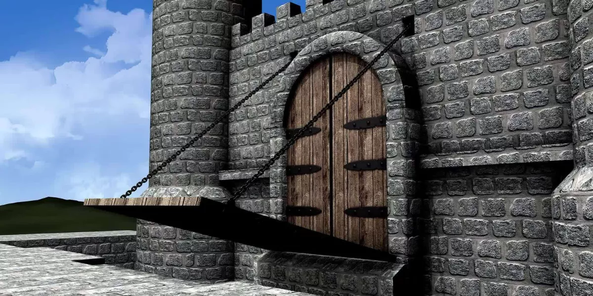 Imagen ficticia de un puente levadizo 