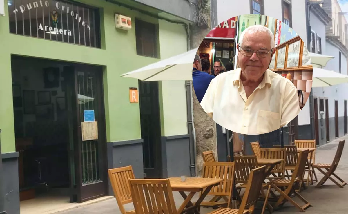 La arepera Punto Criollo de La Laguna y una imagen de su fundador, Ildefonso Vera Cordero./ MONTAJE AH