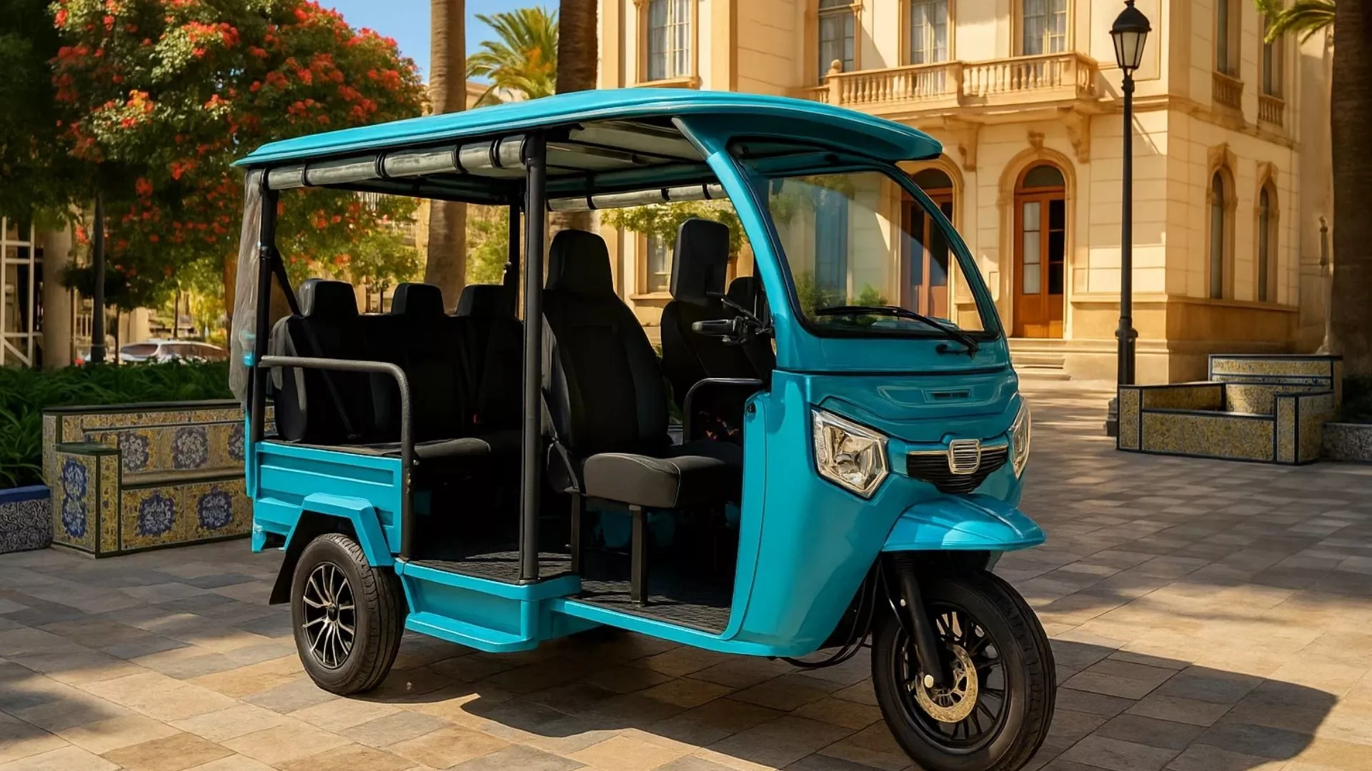 Tuk tuk en la Plaza de los Patos de Santa Cruz|TOKETUKCANARIAS