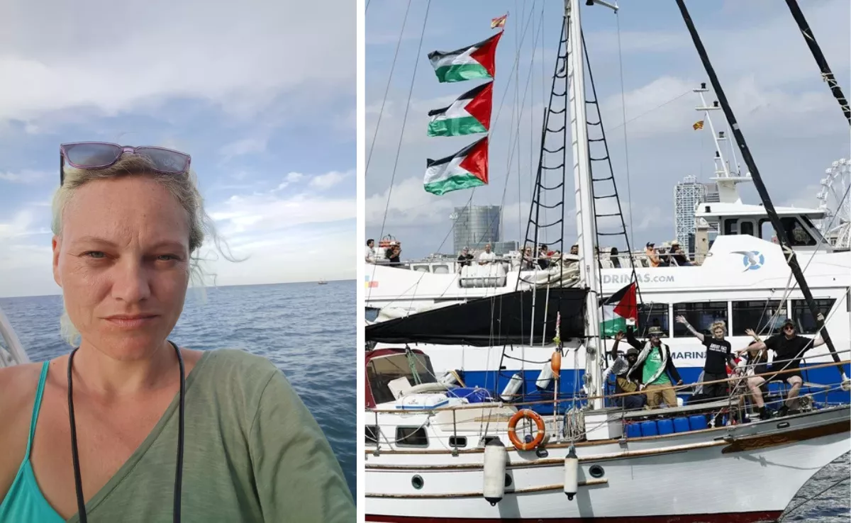 A la izquierda, Bianca Milacic; a la derecha, uno de los barcos que salió rumbo a Gaza / AH