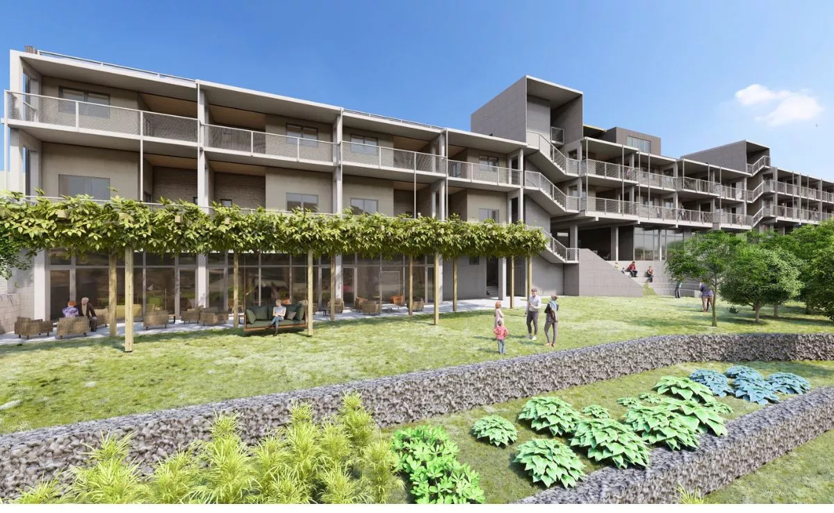 Recreación en 3D del futuro edificio de viviendas colaborativas de El Ciempiés en Arucas. AH