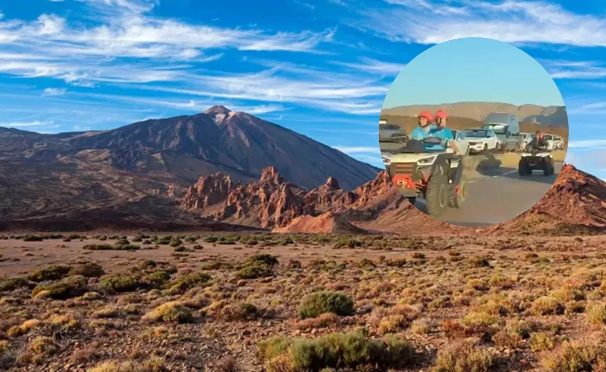Imagen del Parque Nacional del Teide junto a quads circulando por la zona. / MONTAJE AH