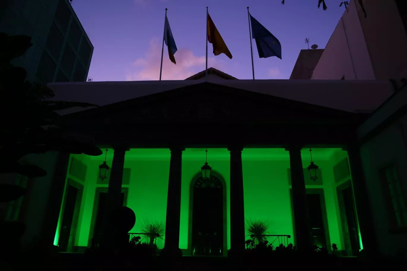 La fachada del Parlamento se ilumina de verde por el Día Mundial del Alzheimer. / CEDIDA