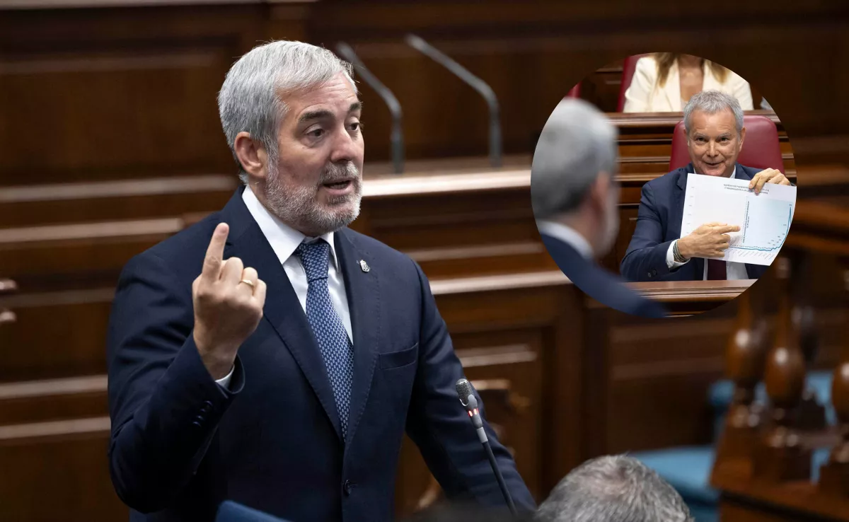 El presidente de Canarias, Fernando Clavijo, y el portavoz del grupo Socialista, Sebastián Franquis. / EFE - MIGUEL BARRETO