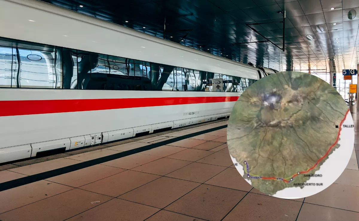 Un tren en una estación junto con parte del trazado  del tren del sur. / MONTAJE-AH