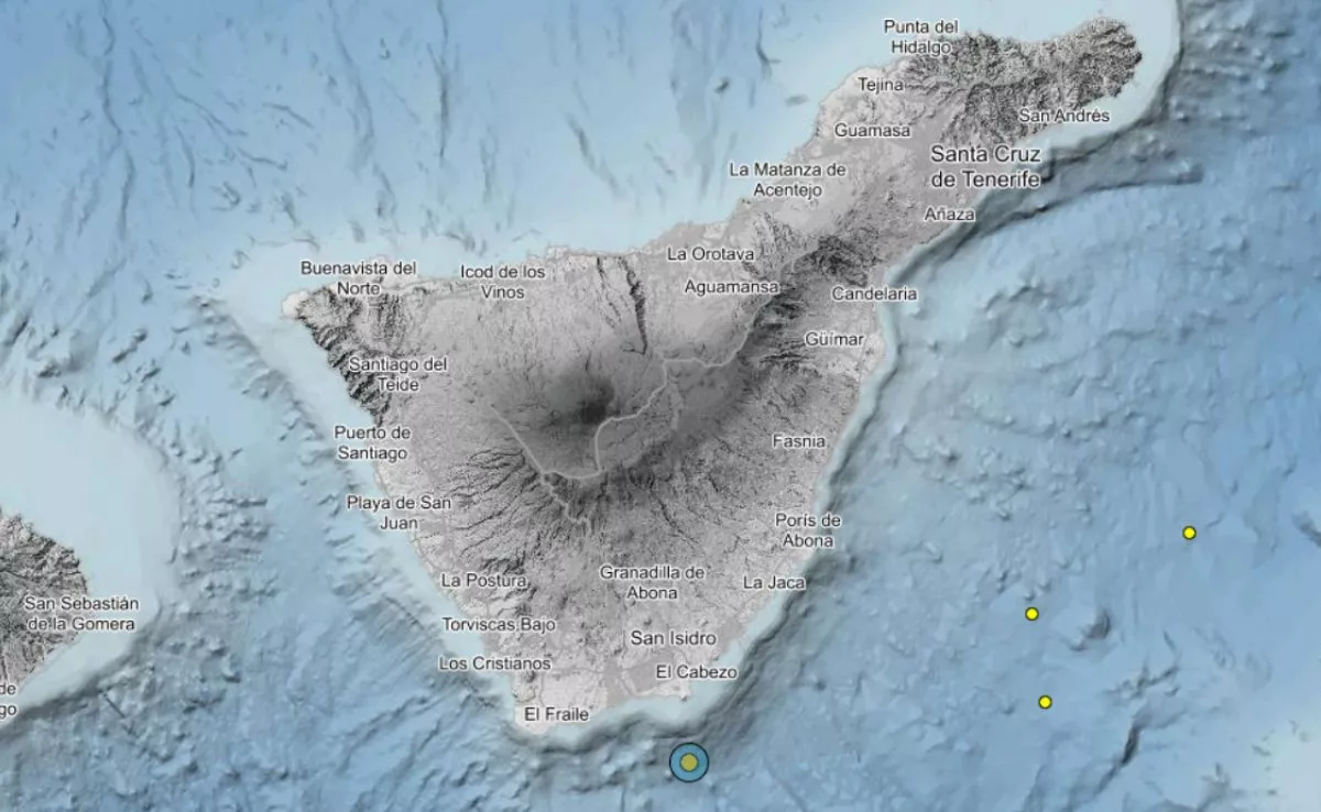 Mapa que muestra el terremoto de 2,7 en el sur de Tenerife. /IGN