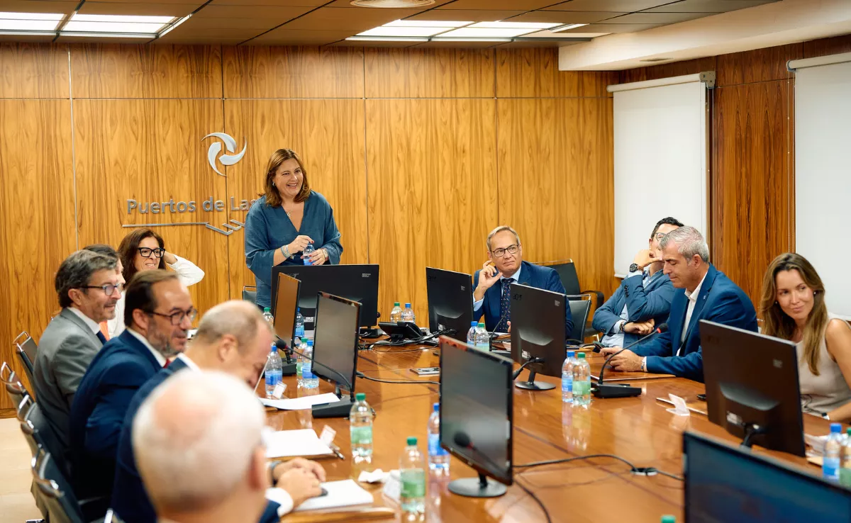 Beatriz Calzada, de pie, con el resto del Consejo de Administración de la Autoridad Portuaria de Las Palmas, a quien se dirige el escrito para que se le abra expediente a la jefa de Recursos Humanos. / AH
