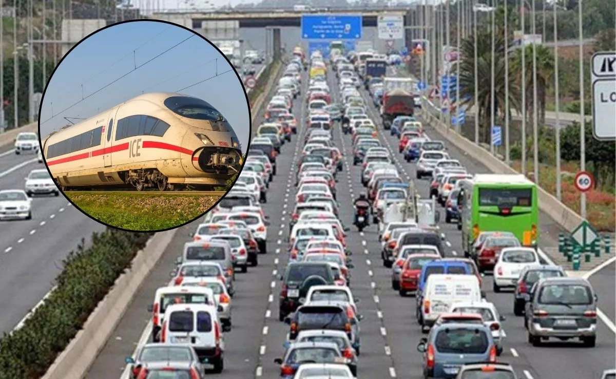 Autopista de Tenerife y un tren. / MONTAJE AH