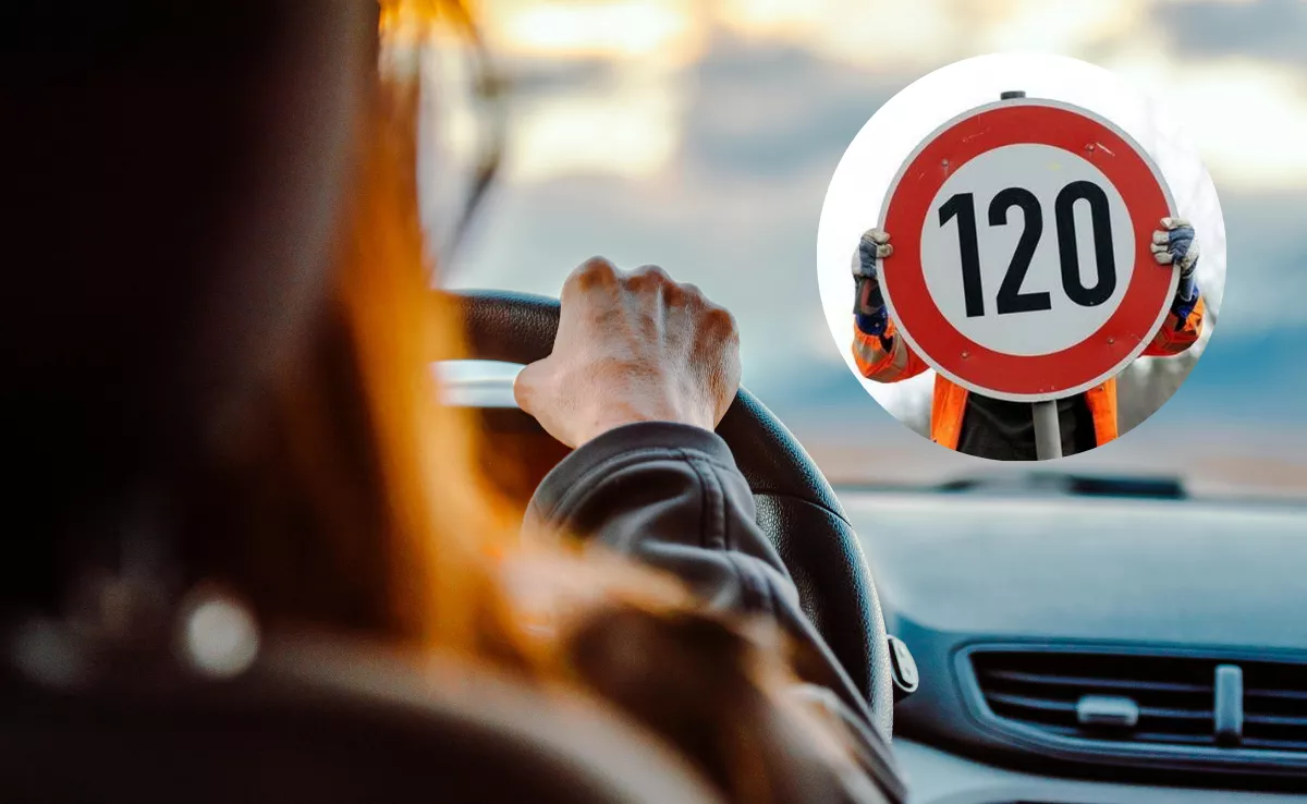 Imagen de una persona conduciendo y una señal de 120 km/h / AH