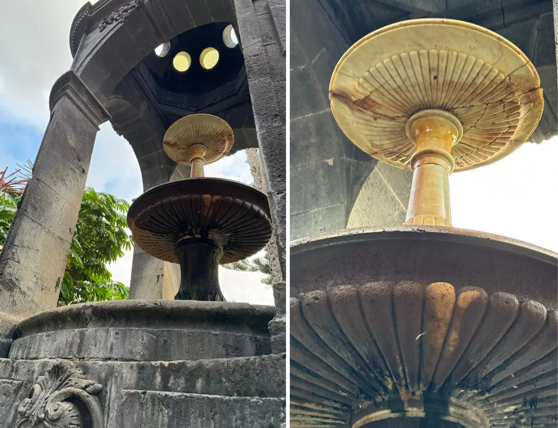 El agua y el paso del tiempo desfiguran la fuente de Espíritu Santo en Vegueta. / AH