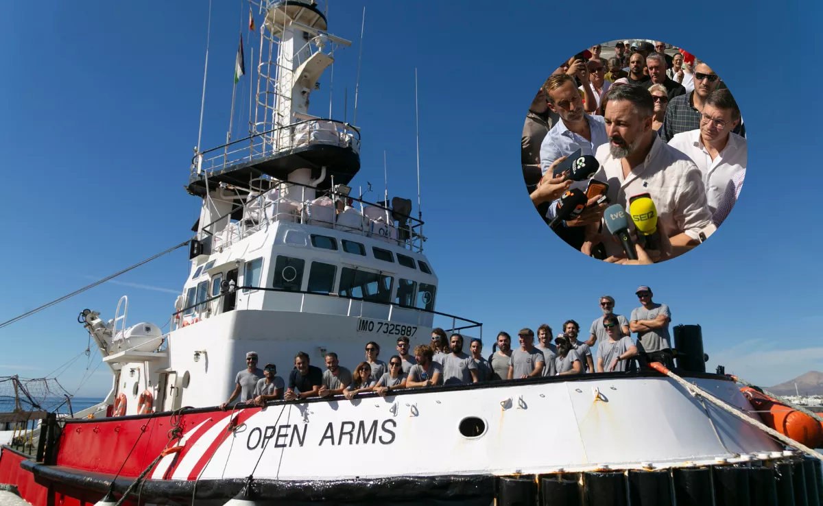 Santiago Abascal se encuentra en el mismo puerto de Arrecife en el que está atracado el Open Arms / MONTAJE AH 