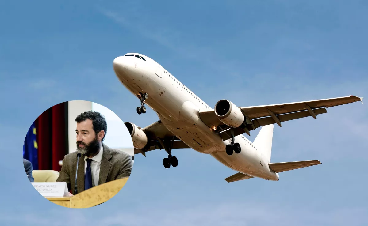 Imagen de un avión y del secretario general de Transportes Aéreos y Marítimos, Benito Núñez / AH