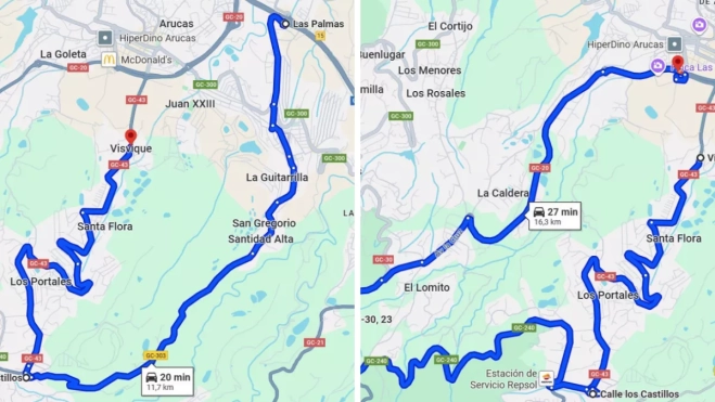 Captura de las rutas alternativas / CONSEJERÍA DE OBRAS PÚBLICAS