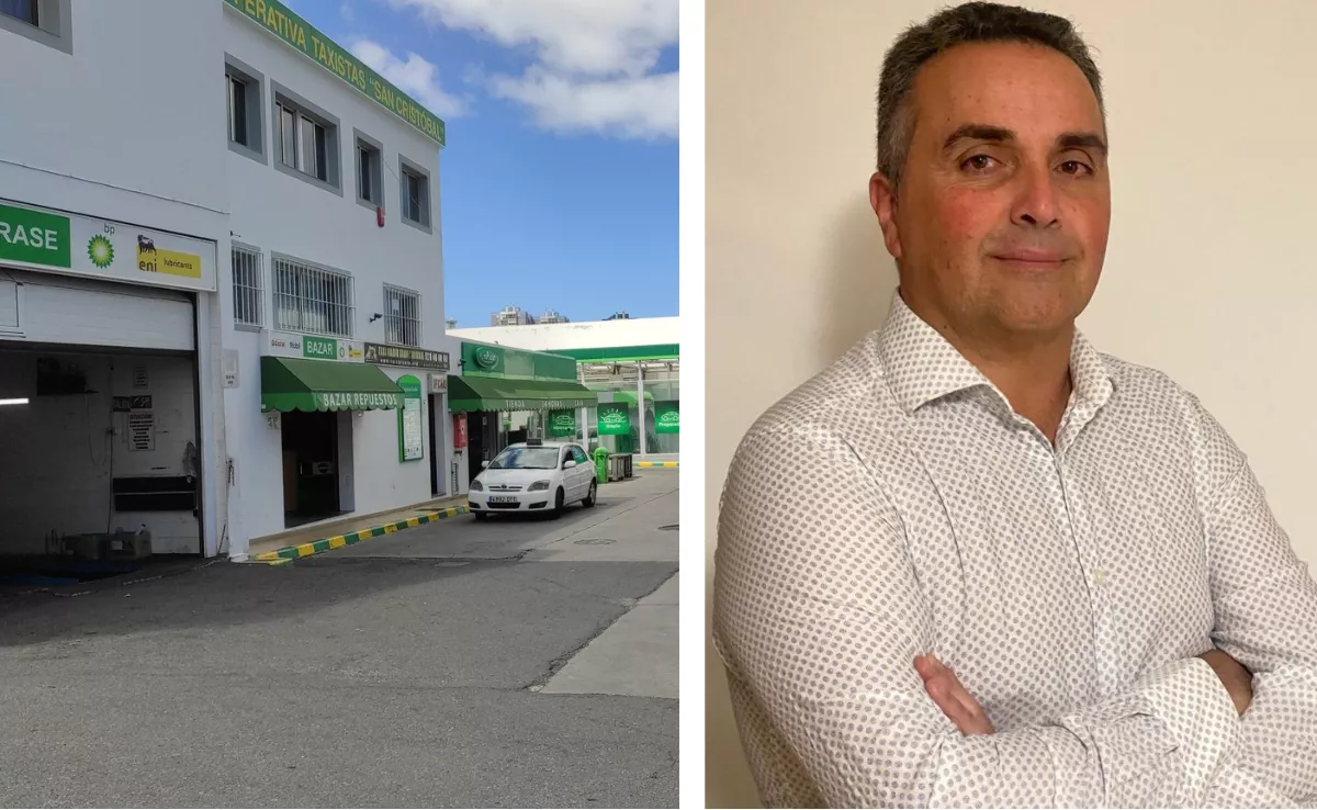 El nuevo presidente de la Cooperativa de Productores Taxistas “San Cristóbal”, Orlando Angulo, junto a la sede de su organización en Miller Bajo. / AH