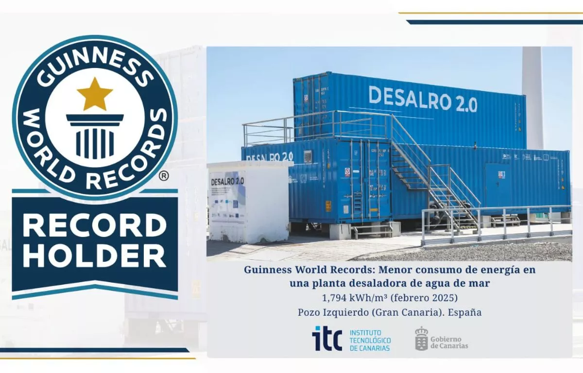 El sistema DESALRO 2.0 del Instituto Tecnológico de Canarias, ubicado en Pozo Izquierdo (Gran Canaria), ha logrado el récord Guinness al menor consumo energético del mundo