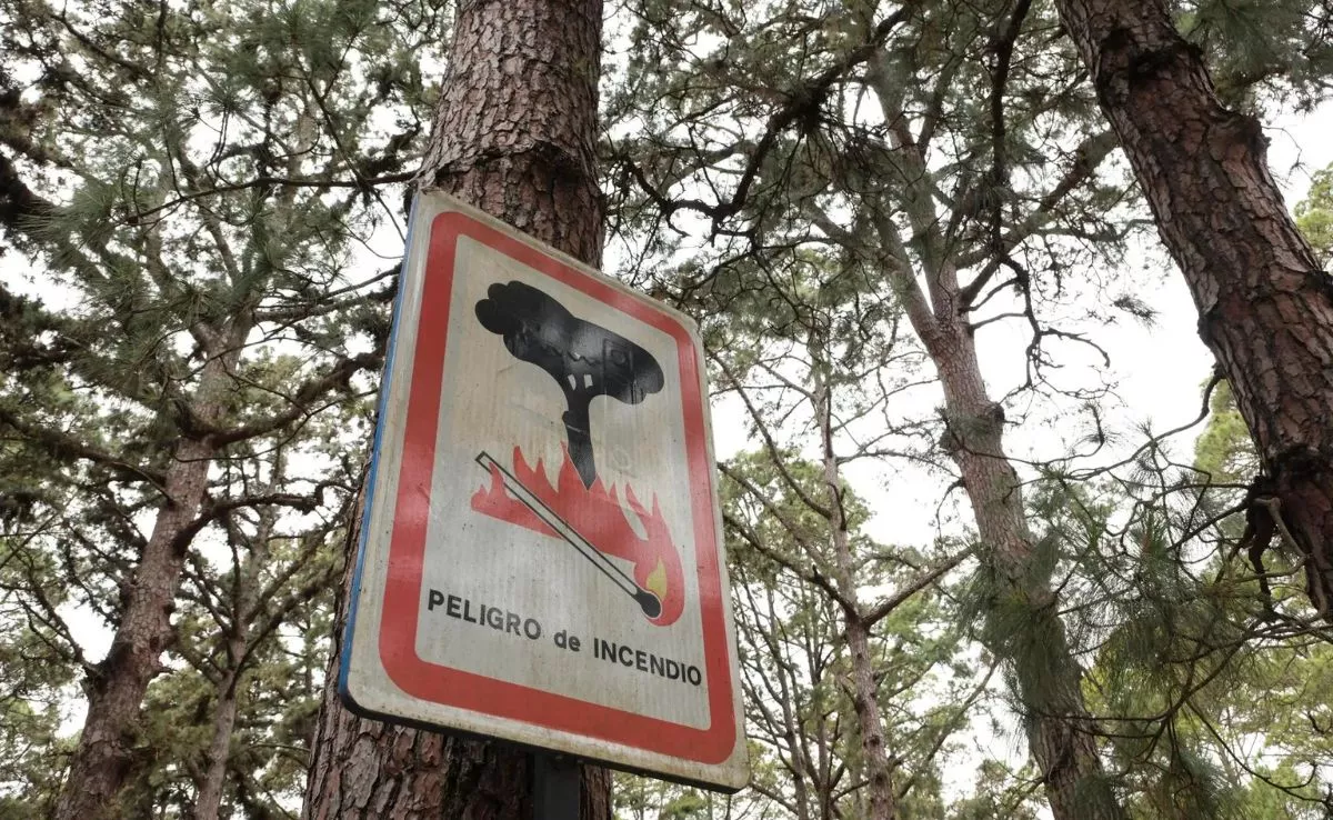 Cartel que alerta del riesgo de incendio forestal en un monte. /EFE