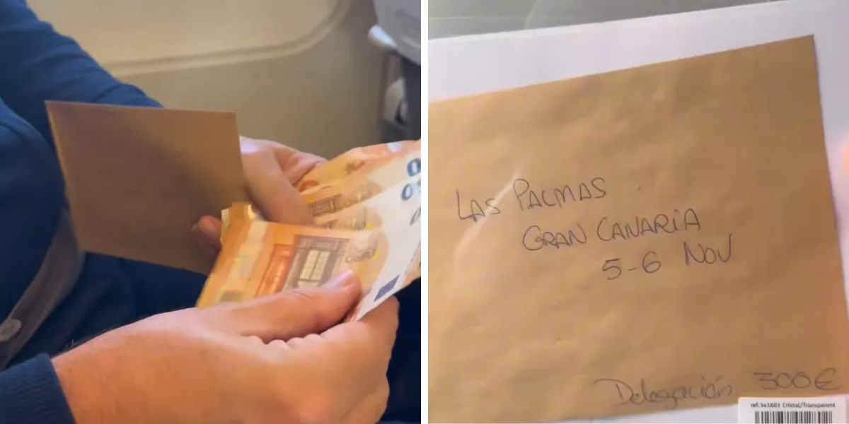 Imagen del dinero en un sobre para Óscar Puente y la delegación que acude a Gran Canaria / X  - MONTAJE AH