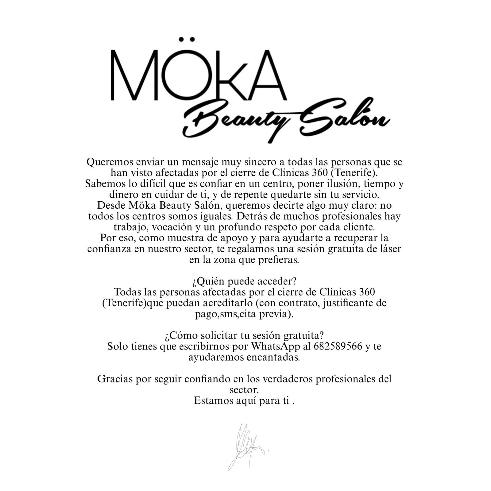 Möka Beauty Salón ofrece depilación láser gratuita a las afectadas por el cierre de 360 Clinics./ MBS