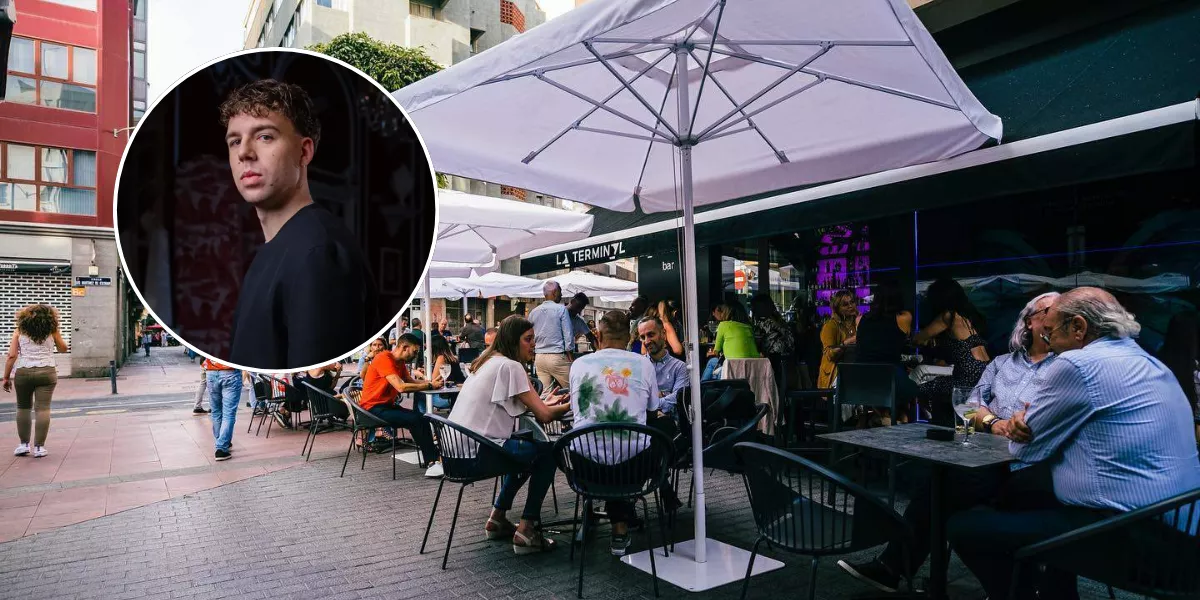 Montaje de las terrazas de la calle Joaquín Costa y el cantante Quevedo / MONTAJE AH 