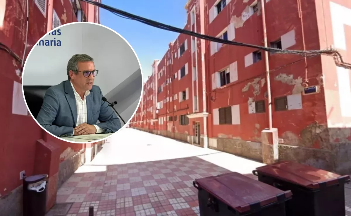 Imagen de las viviendas a rehabilitar en Sanz Orrio y el concejal de Urbanismo / AH