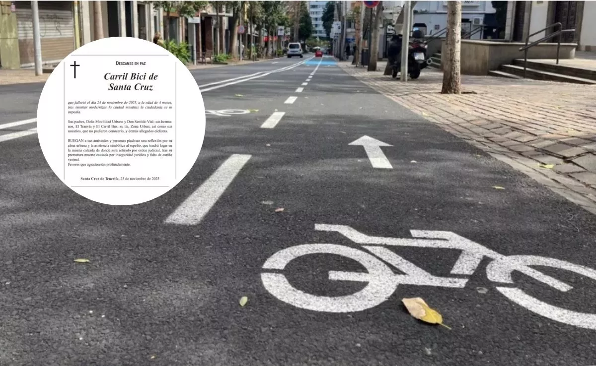 Carril bici de Santa Cruz y esquela publicada en 'Diario de Avisos'. /AH