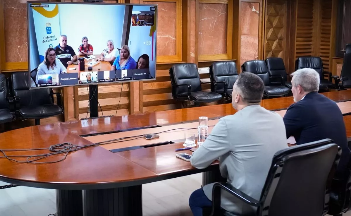 Fernando Clavijo y José Téllez, en la reunión telemática con representantes de las entidades y fundaciones canarias en Venezuela. /Cedida
