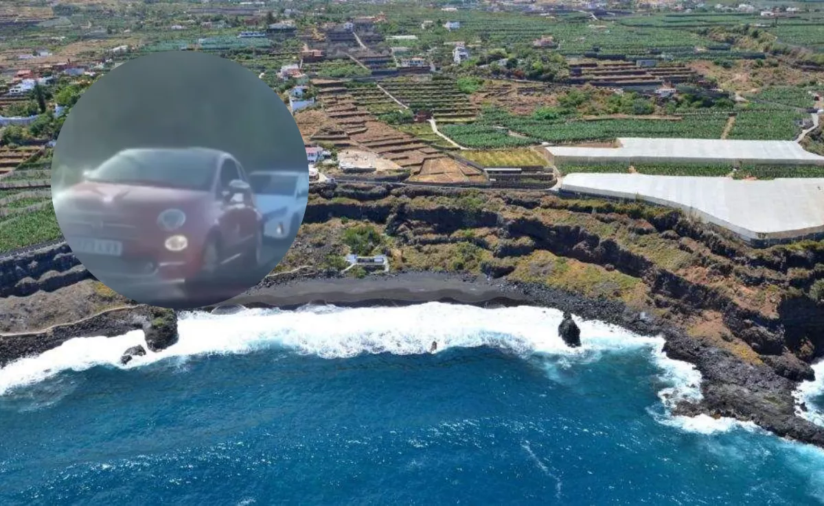 La playa de El Bollullo, en La Orotava, junto a una imagen de las colas vehículos que se formaban habitualmente. / AH