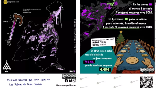 Mapa de la soledad de los mayores en Las Palmas de Gran Canaria / MASGEOGRAFIA