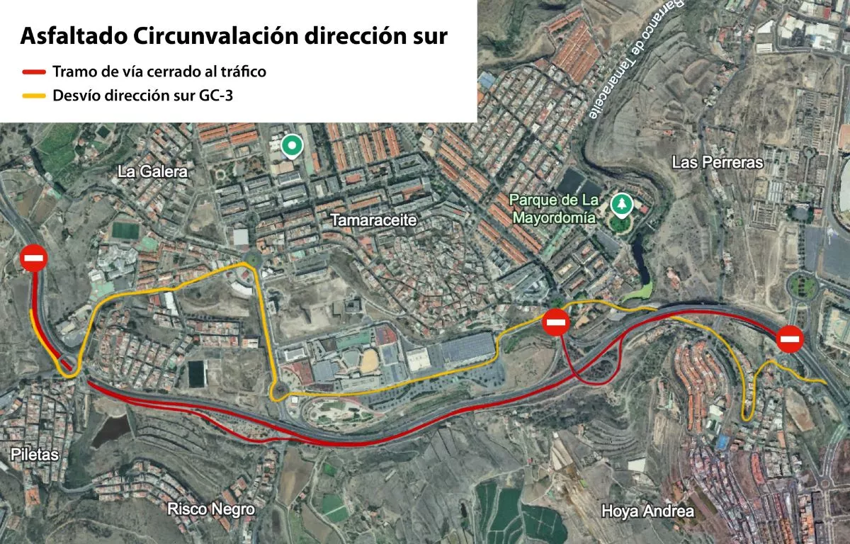 El Cabildo asfalta a partir del miércoles por la noche el tramo de la Circunvalación que bordea Tamaraceite. CABILDO GC