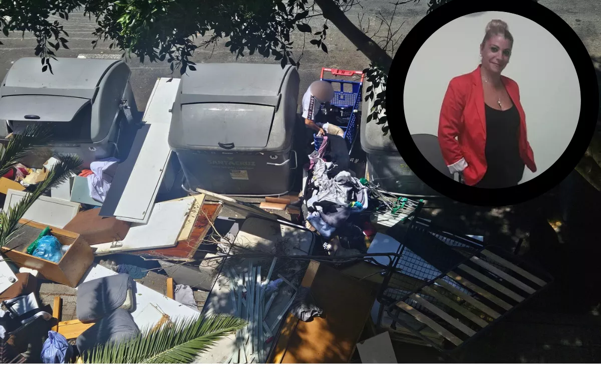 Mari Guanche, presidenta de la Asociación de Vecinos 8 de Marzo, sobre imagen de contenedores y basura|CEDIDA