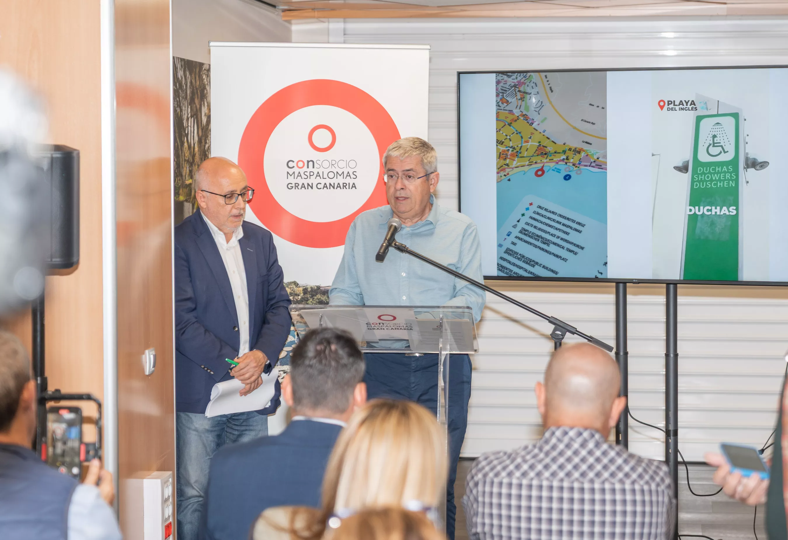 Presentación del balance de la Junta Rectora del Consorcio Maspalomas Gran Canaria, con el alcalde de San Bartolomé de Tirajana, Marco Aurelio Pérez, y el presidente de Gran Canaria, Antonio Morales. / CEDIDA