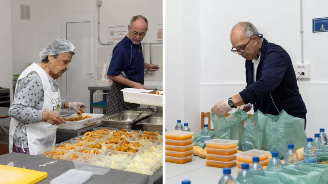 Voluntarios elaborando los menús paras las personas que acuden al comedor / CEDIDA Voluntarios elaborando los menús paras las personas que acuden al comedor / CEDIDA