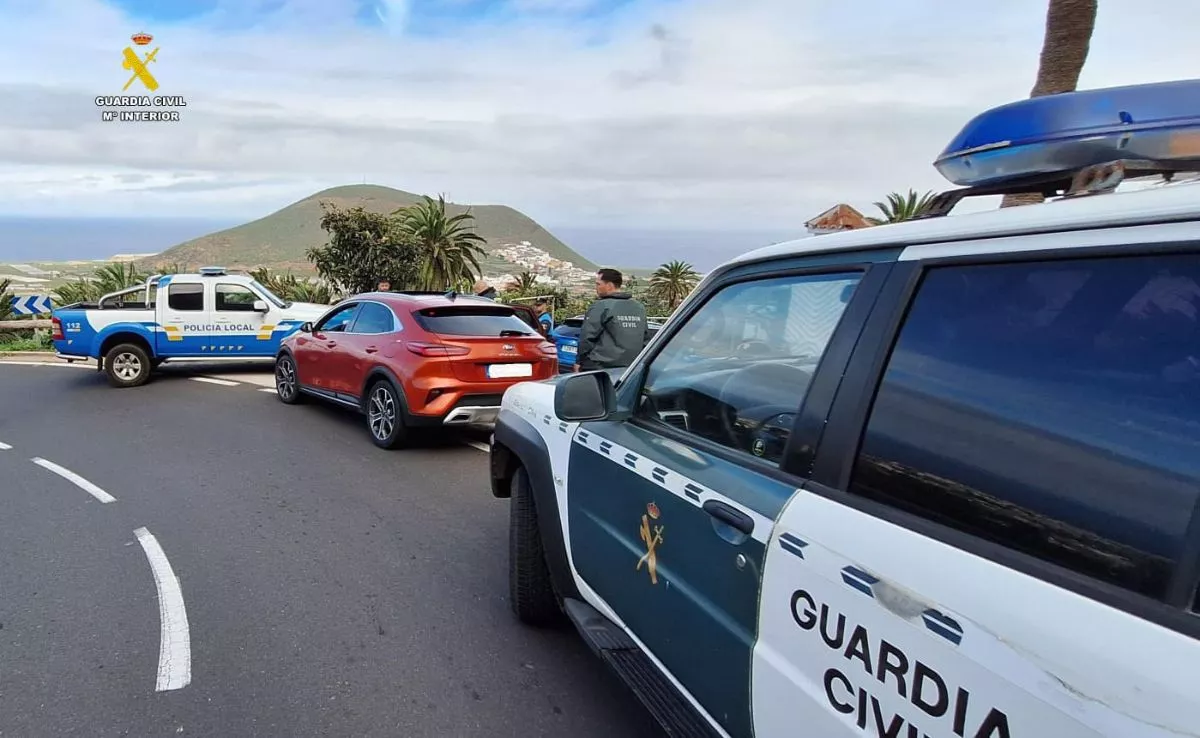 Guardia Civil en la detención de tres personas que se habían dado a la fuga en Buenavista del Norte. /Cedida