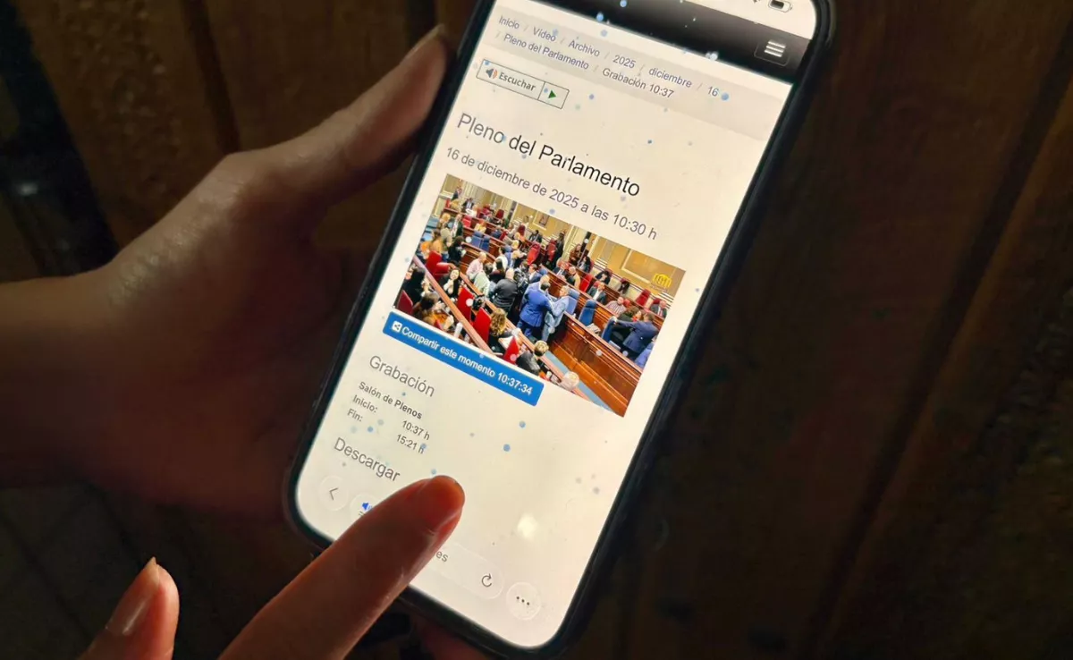 Una usuaria accede al Parlamento de Canarias a través del teléfono móvil. / AH