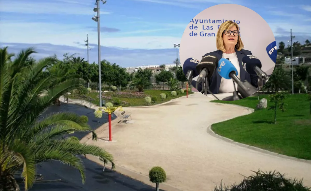 El parque de La Mayodormia, uno de los puntos de riego investigados por el juez durante la etapa de Inmaculada Medida como concejala de Parques y Jardines. / MONTAJE AH
